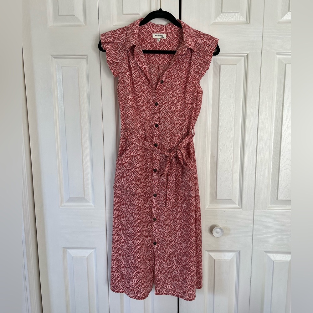 Monteau Mono print Pleat Cap Sleeve Dress